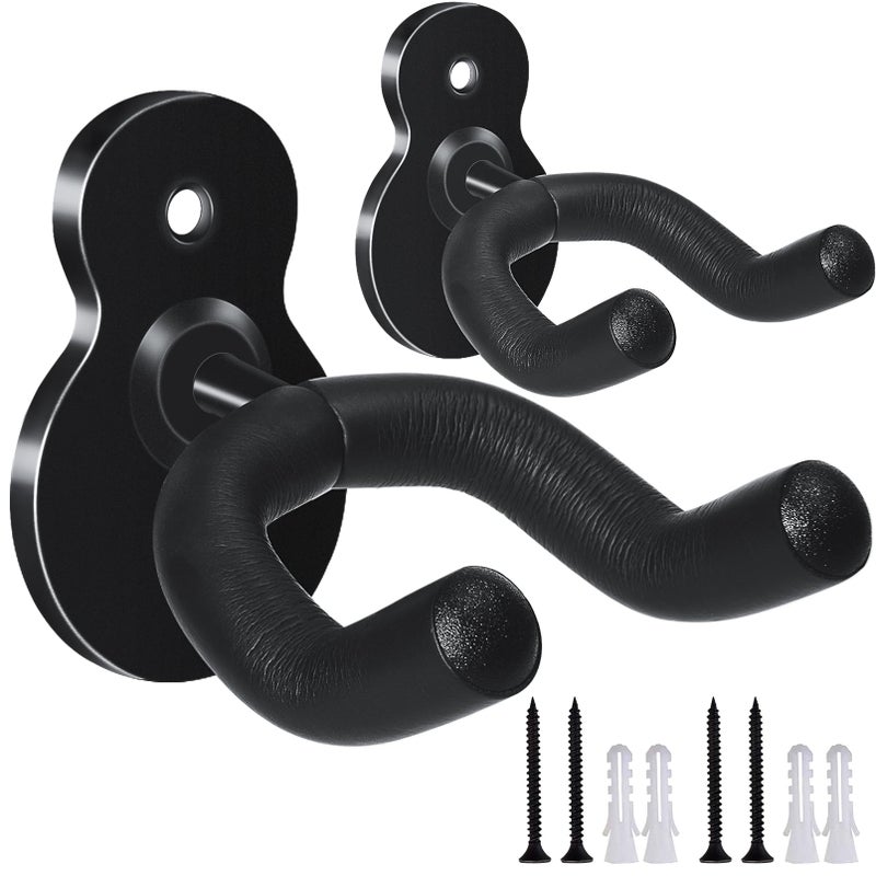 LALAOKS Guitar Hanger Wall Mount 2 Pack Hook Metal Holder Black for Acoustic Electric Bass Guitars Ukulele and More Instruments - Image 1